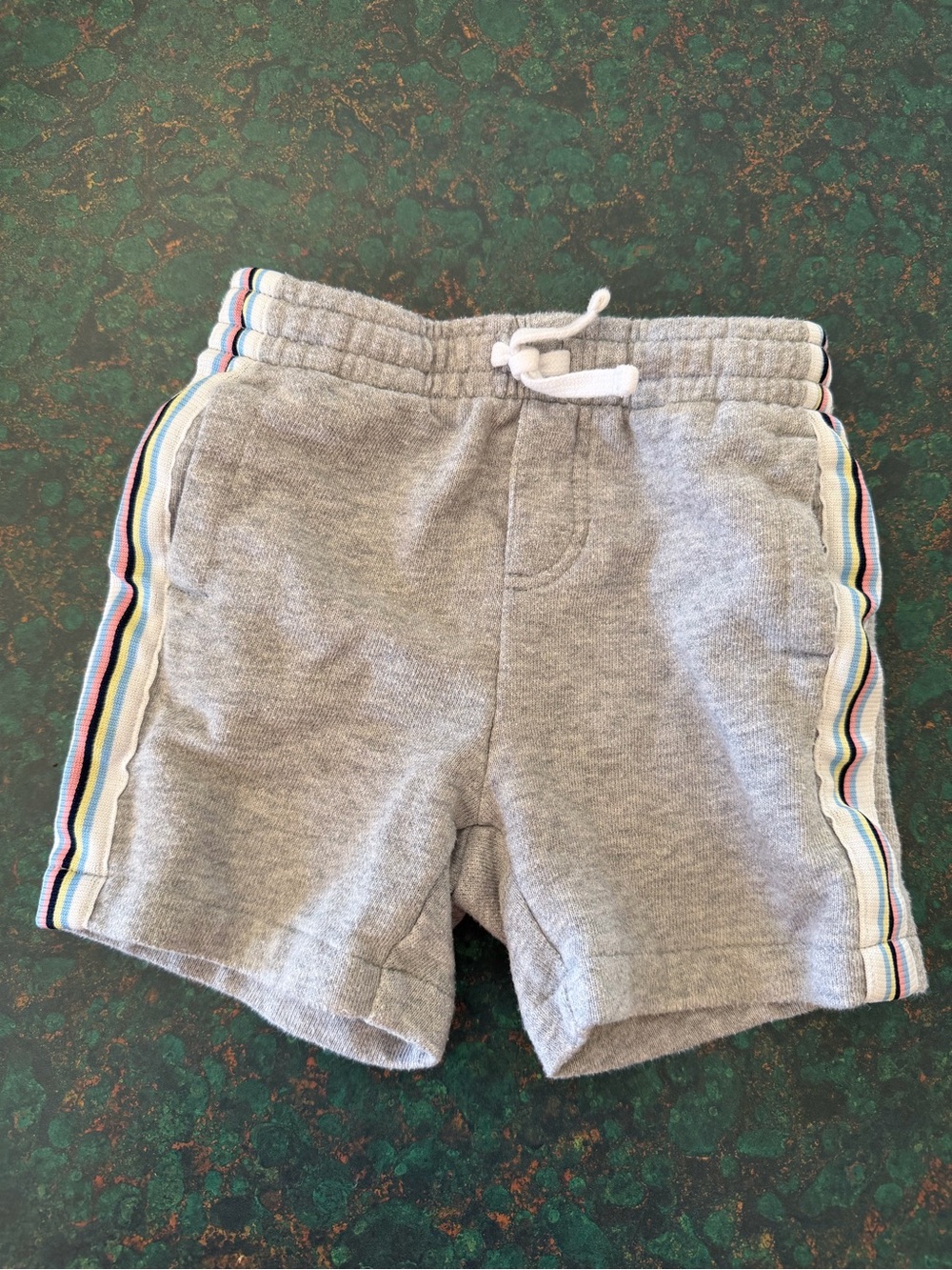 Kids Gray Knit Shorts with Rainbow Side Stripes